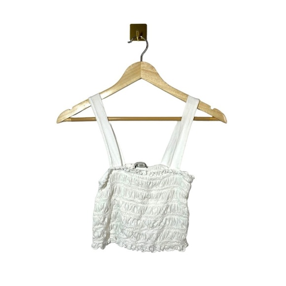 American Eagle Cropped Smocked Tank Top in White Size XS - Picture 3 of 10
